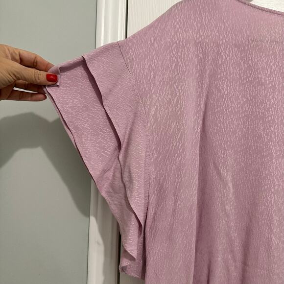 Chicos Womens XL 3 Pink Tiered flutter Ruffle Sleeve Texture pullover top blouse - Picture 3 of 7